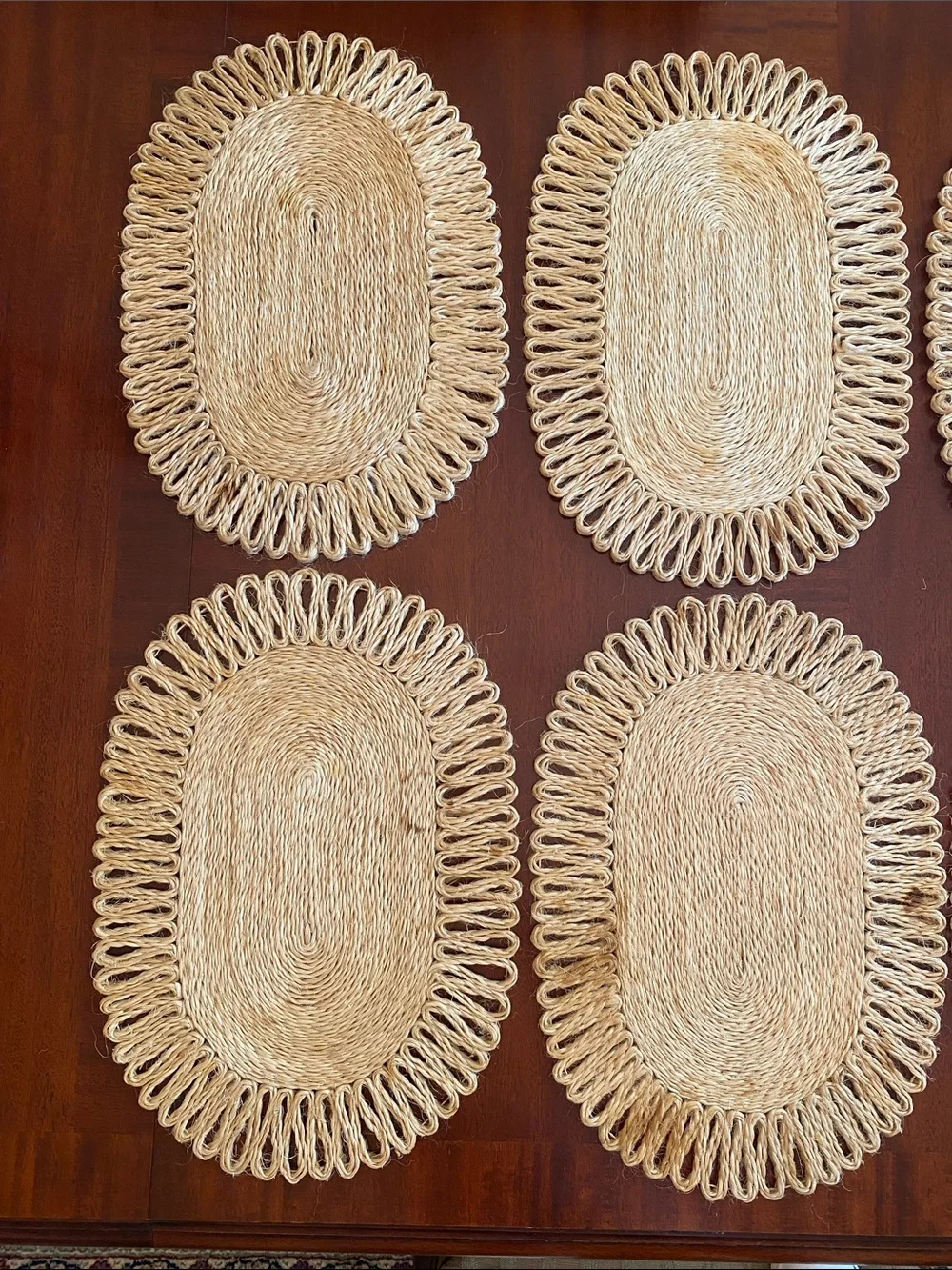 Vintage Fallani & Cohn Natural Woven Hemp Straw Oval Placemats- Set of 6
